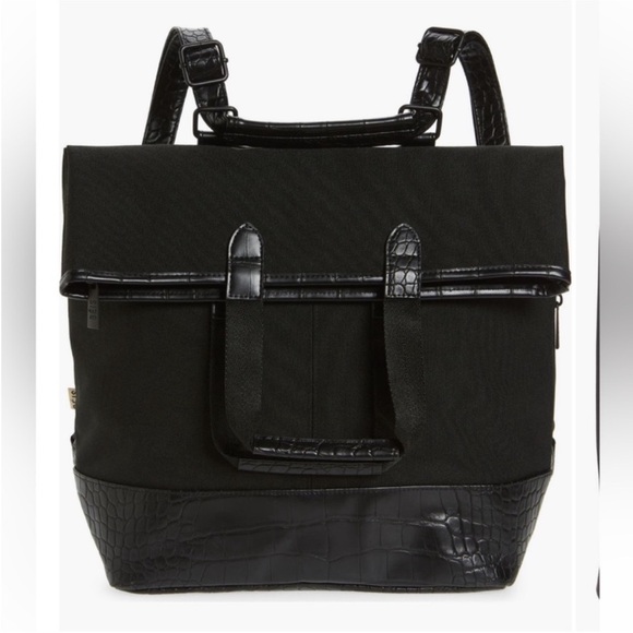 BEIS Convertible Black Backpack with Croc-Embossed Detail - Picture 7 of 9